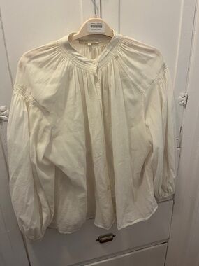 MAJE Women’s White Peasant Blouse - Lightweight Gathered Neck
